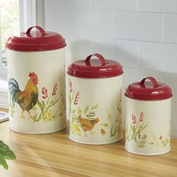 3 Garden Rooster Canisters
