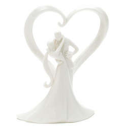 Sophisticated Porcelain Bride & Groom Heart Cake Topper