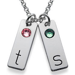 Personalized Initial Tag Necklace with Birthstone