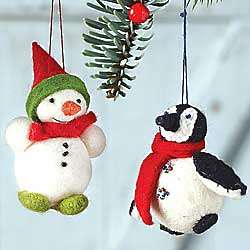 Felted Snowman and Penguin Ornaments