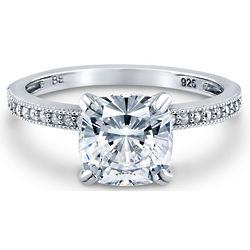 Solitaire Ring with Cushion Cut CZ in Sterling Silver