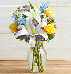 Blue Skies and Sunny Roses Medium Bouquet
