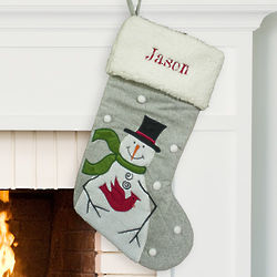Personaized Snowman with Cardinal Christmas Stocking