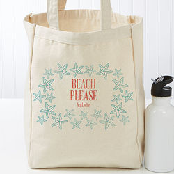 Coastal Home Starfish Personalized Petite Beach Tote Canvas Bag