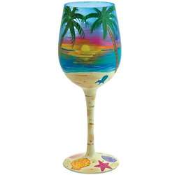 Tropical Sunset Hand Painted Wine Glass