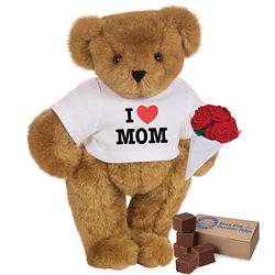 I Heart Mom T-Shirt Teddy Bear with Red Roses and Fudge