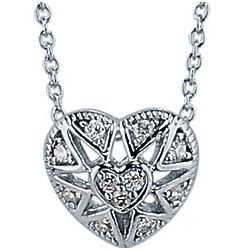 Cubic Zirconia Sterling Silver Filigree Heart Pendant Necklace
