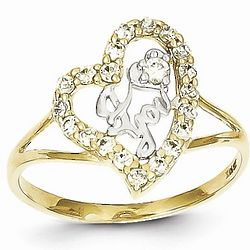 I Love You Yellow Gold CZ Heart Ring