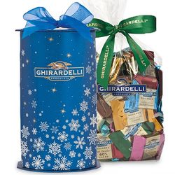Ghirardelli Chocolates in Blue Snowflake Cylinder Box