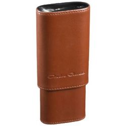3 Finger Tan Leather and Buffalo Horn Cigar Case