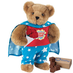 Super Mom Teddy Bear with Red Roses and Fudge