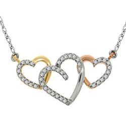 Diamond Triple Heart Tricolor Necklace in Sterling Silver