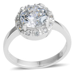 Simulated Diamond Halo Silvertone Ring