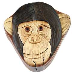 Monkey Chimpanzee Face Secret Wooden Puzzle Box