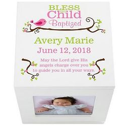 Personalized Baptism Bless This Child Rotating Photo Box
