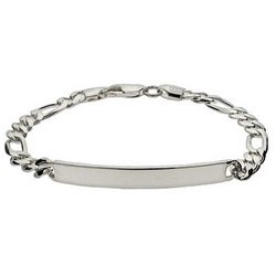 Lady's Engraved Sterling Silver Thin Figaro Link ID Bracelet