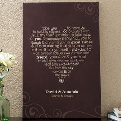 Personalized Wedding Vows Canvas Wall Art