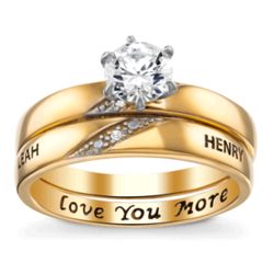 Personalized Gold-Plated Round CZ and Diamond Wedding Ring