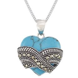 Turquoise & Marcasite Heart Pendant in Sterling Silver
