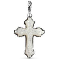 Carved White Mother of Pearl Cross Pendant