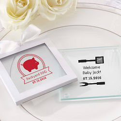 12 Personalized Baby-Q Glass Coasters