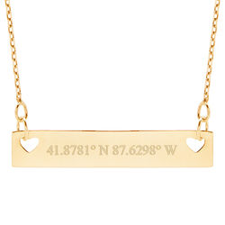 Personalized Coordinate Double Heart Gold Name Bar Necklace