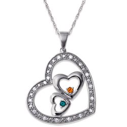 Couple's Birthstone and 2 Sterling Silver Hearts Pendant