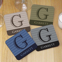 Personalized Initial Hardwood Drink Coasters