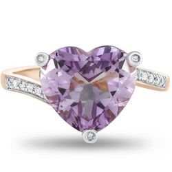 Amethyst & Diamond Heart Ring in 14K Rose Gold