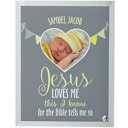 Personalized Jesus Loves Me Glass Photo Frame