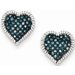 Sterling Silver Blue Diamond Heart Post Earrings