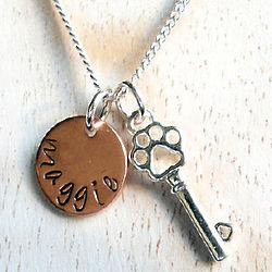 Paw Key to My Heart Hand Stamped Necklace