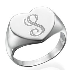 Personalized Heart Shaped Silver Signet Ring