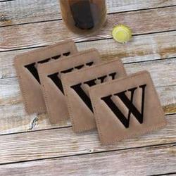 Monogram Engraved Leather Coasters