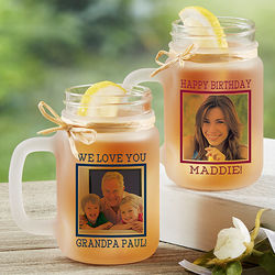 Personalized Photo and Message Frosted Mason Jar