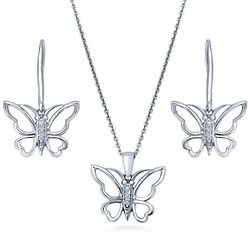 Sterling Silver CZ Butterfly Necklace and Earrings