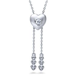 Sterling Silver CZ Heart Lariat Necklace