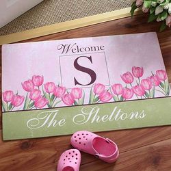 Personalized Spring Tulip Family Name Doormat