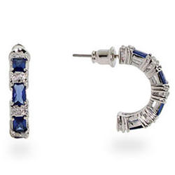 Elegant Sapphire and Clear Cubic Zirconia Hoop Earrings