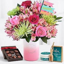 Ultimate All the Frills for Mom Bouquet with Chocolates & Spa Set