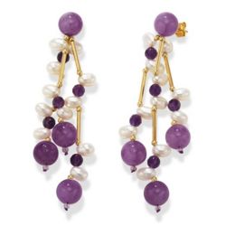 14 Karat Gold Lavender Amethyst and Pearl Dangling Earrings