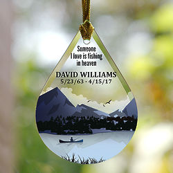 Personalized Fishing or Hunting Memorial Tear Drop Glass Ornament