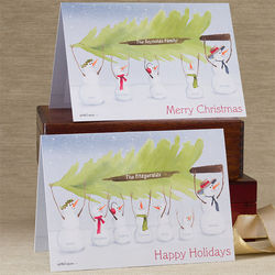 Snowman Christmas Tree Personalized Family Greeting Cards