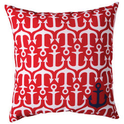 Anchors Aweigh Outdoor Pillow in Red, White, and Black