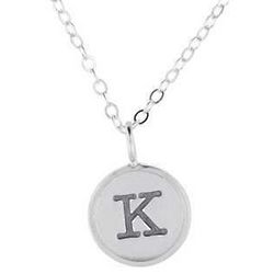 Personalized Letter Silver Disc Pendant with Raised Edge