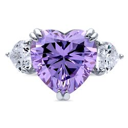 Sterling Silver Heart Shaped Purple CZ Heart 3-Stone Ring