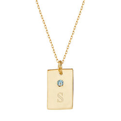 Birthstone and Personalized Initial Petite Gold Tag Pendant