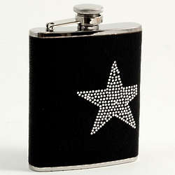 Stainless Steel and Black Leather Star Flask