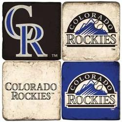Colorado Rockies Italian Marble Coasters with Wrought Iron Holder
