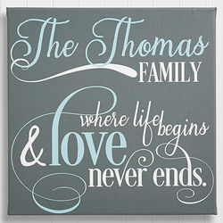 Personalized Where Life Begins Family Quote Canvas Art Print